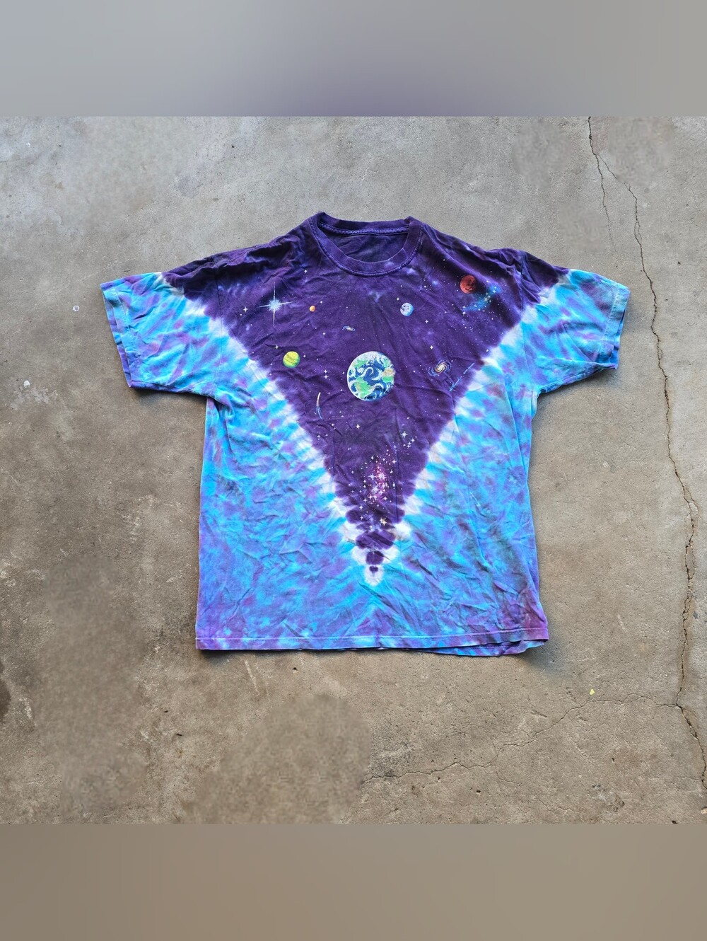 Vintage Liquid Blue Hippy Tie Dye Space T Shirt Planets Solar System